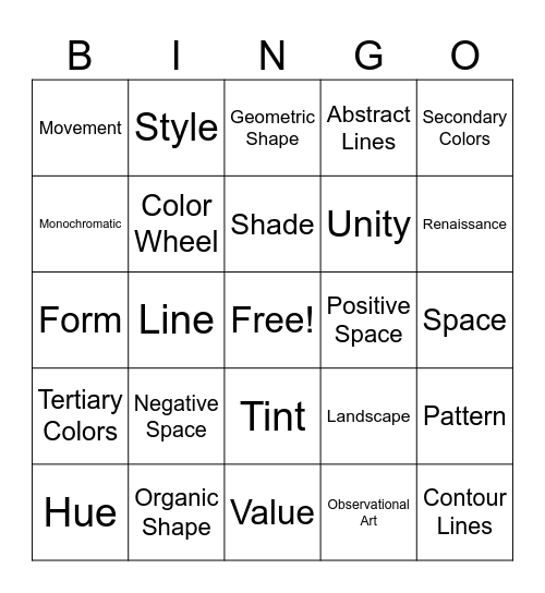 Art Final Bingo Card