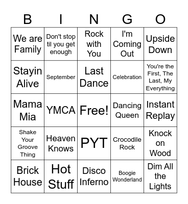 70s & 80s Music Bingo Card