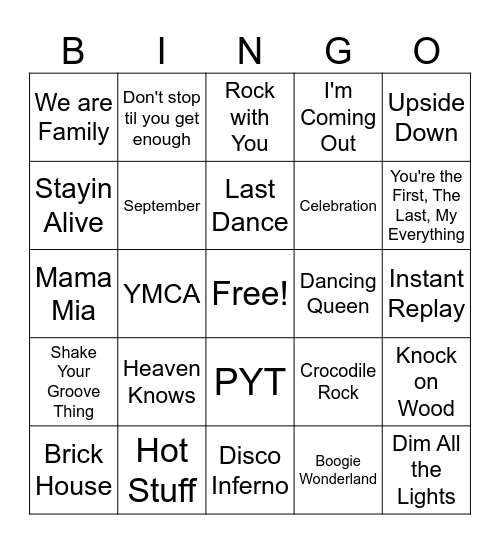 70s & 80s Music Bingo Card