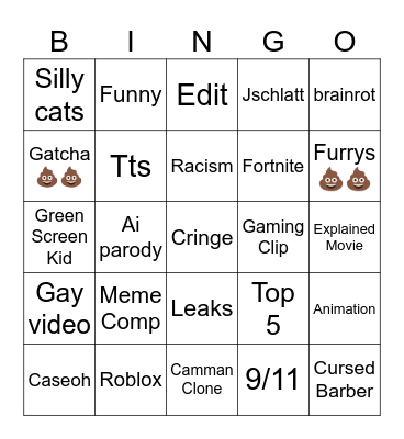 Yt shorts bingo Card