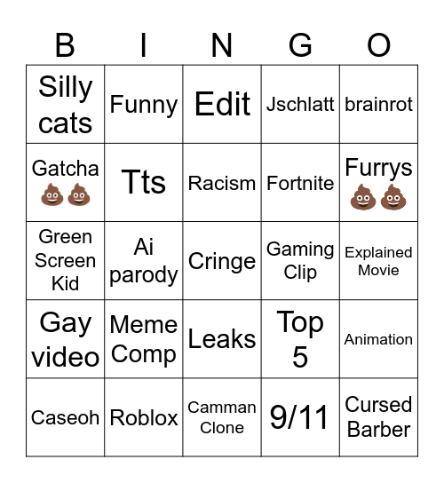 Yt shorts bingo Card