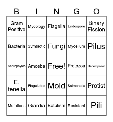 Microbiology Vocabulary Bingo Card