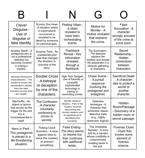 Mystery Movie Bingo Card