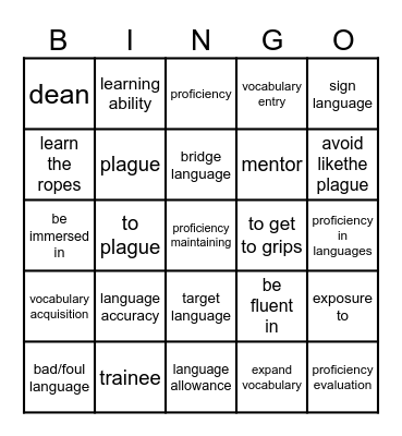 Essential vocabulary Bingo Card