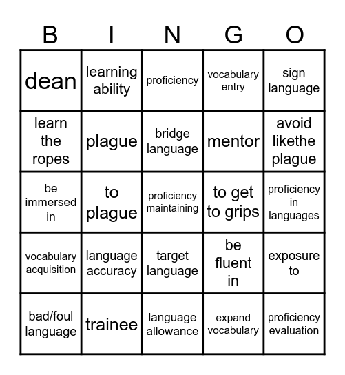 Essential vocabulary Bingo Card