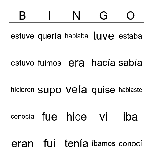 ¿Imperfecto o Pretérito? Bingo Card