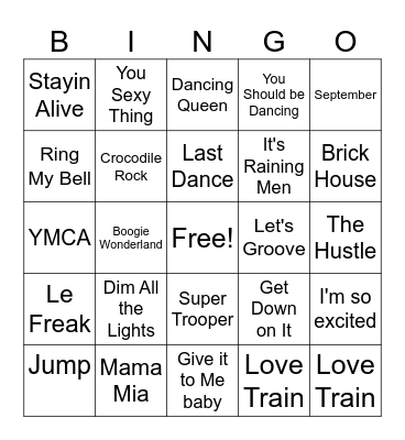 70s & 80s Music Bingo Card