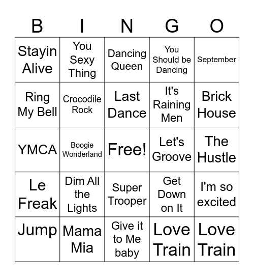 70s & 80s Music Bingo Card