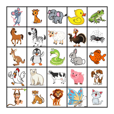 Animal Search Bingo Card