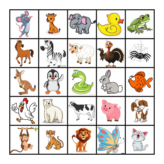 Animal Search Bingo Card