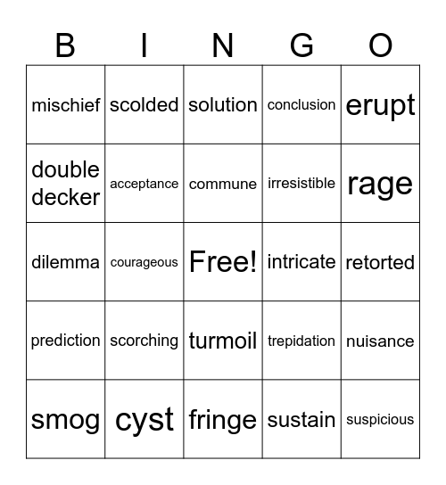 Vocabulary Review Bingo Card