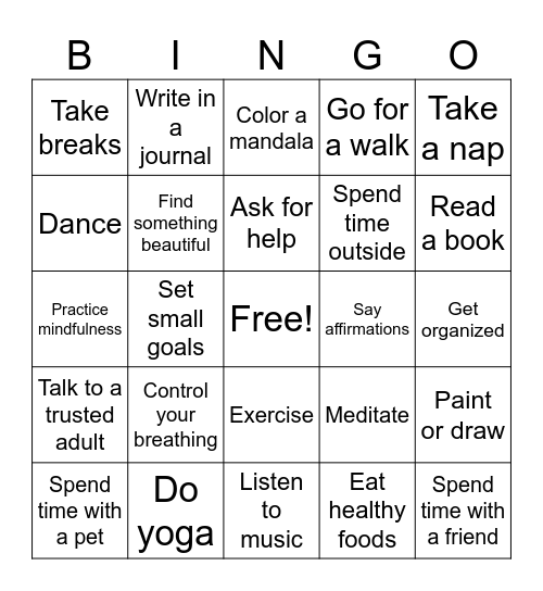 Self-Care Bingo Card