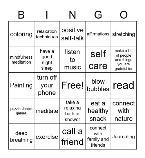 Mental Health Awareness Month - Self Care Bingo Card