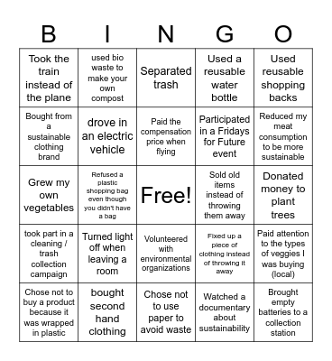 Sustainability Bingo Card