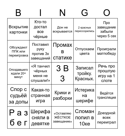МИНИКАП Bingo Card