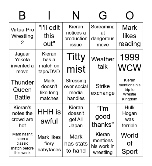 Must See Matches Bingo Card