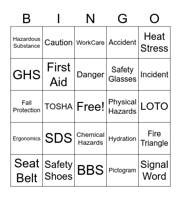 Safety Week Bingo Card