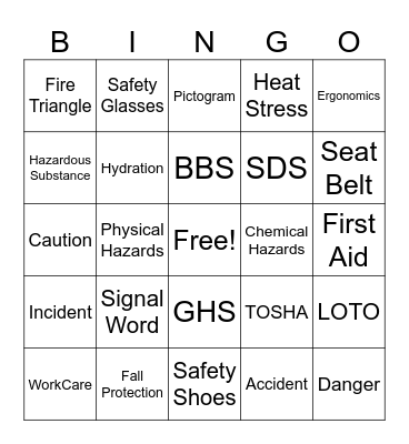 Safety Week Bingo Card