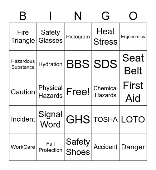 Safety Week Bingo Card