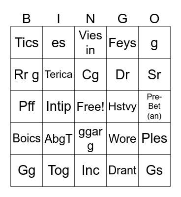 g.. Bingo Card