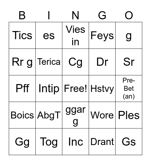 g.. Bingo Card