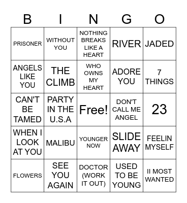 Round Four: Miley Cyrus Bingo Card