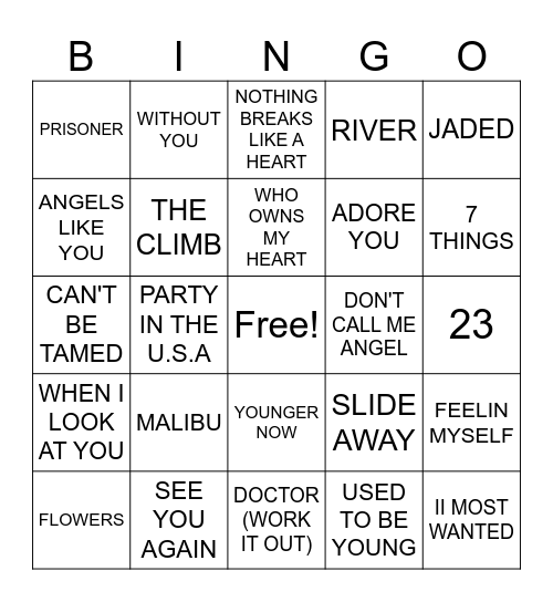 Round Four: Miley Cyrus Bingo Card