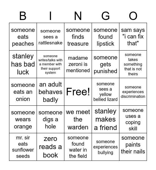 Holes Bingo Card