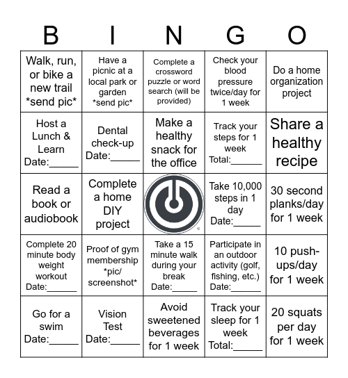 Wellness Bingo Card