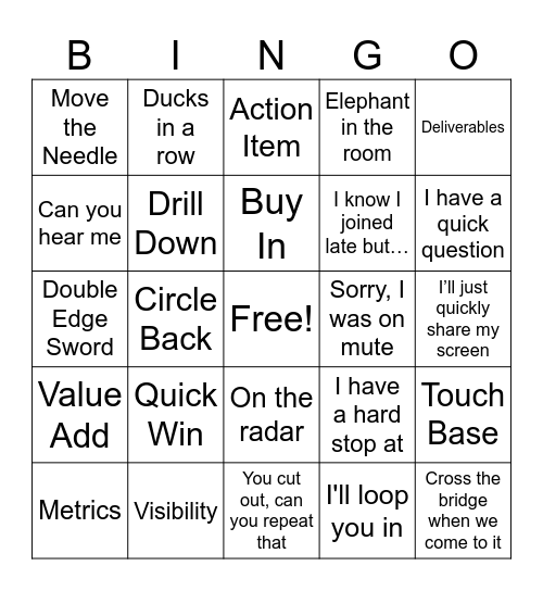 FUN WORK PHRASE Bingo Card