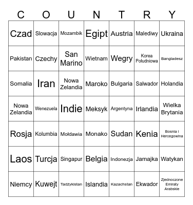 KRAJE SWIATA Bingo Card