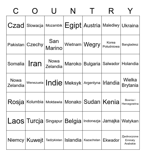 KRAJE SWIATA Bingo Card