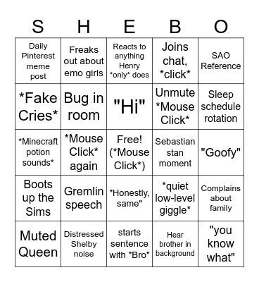 Shelby's Bingo Card Bingo Card