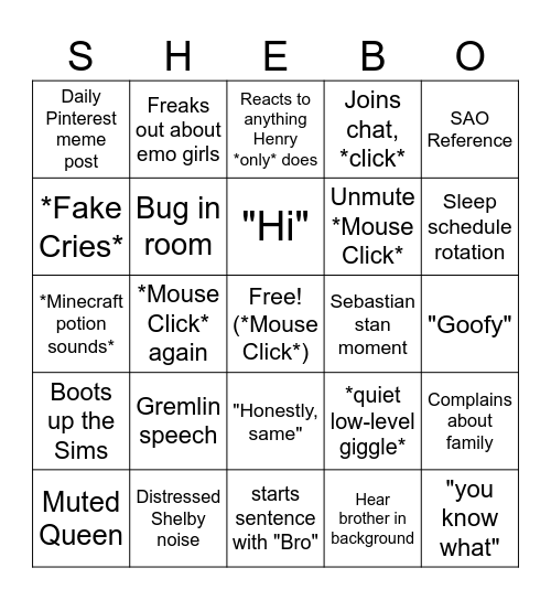 Shelby's Bingo Card Bingo Card