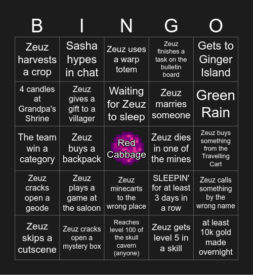 Twitch Rivals Stardew Bingo Card