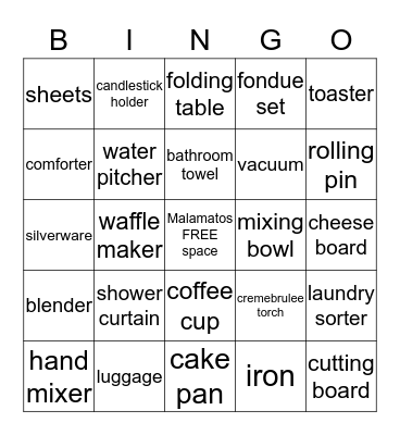 BRIDAL BINGO Card