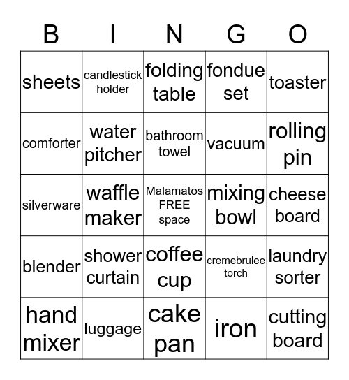 BRIDAL BINGO Card