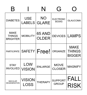 LOW VISION Bingo Card