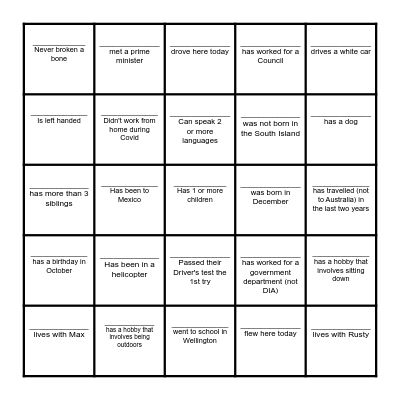 MSA Ice Breaker Scavenger Hunt Bingo Card