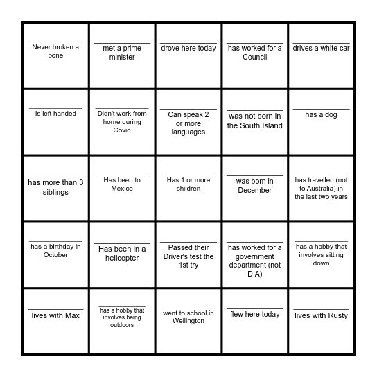 MSA Ice Breaker Scavenger Hunt Bingo Card