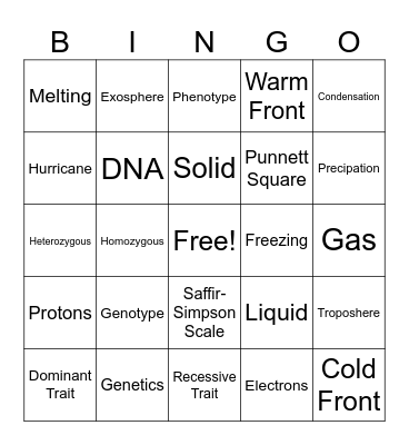 Science Prep Bingo Card