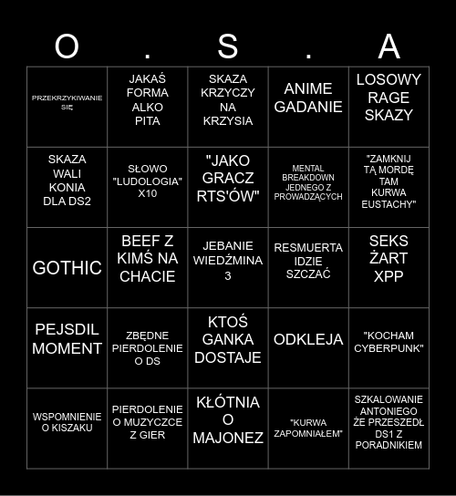 O.S.A PODCAST BINGO Card