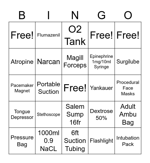 Crash Cart Bingo Card