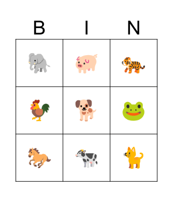 Animals Bingo Card