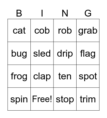 CVC and Blend bingo Card