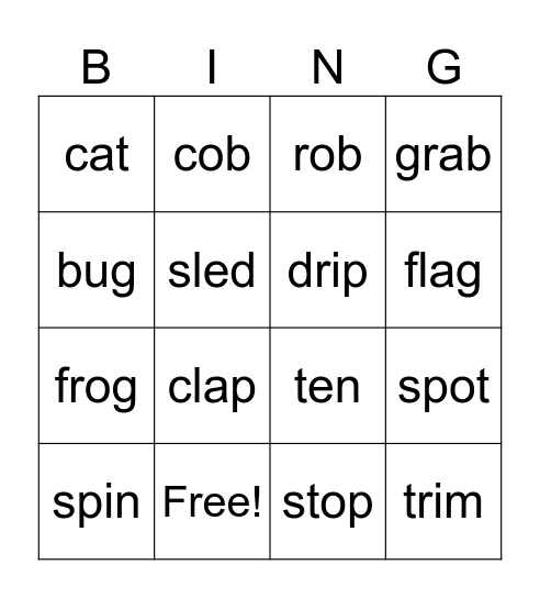 CVC and Blend bingo Card