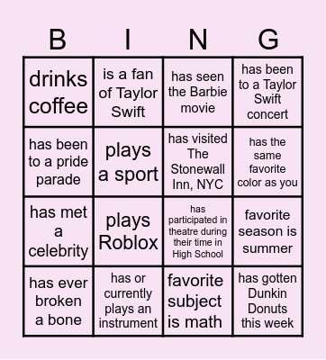 Find someone from another school who: Bingo Card