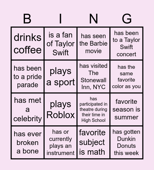 Find someone from another school who: Bingo Card