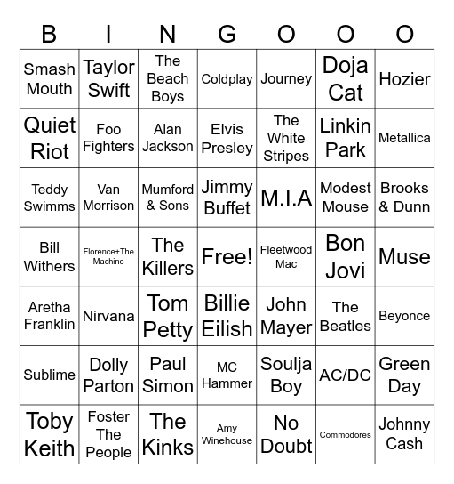 Music Bingo Card