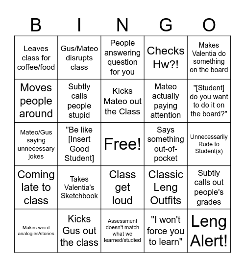 Leng Bingo Card